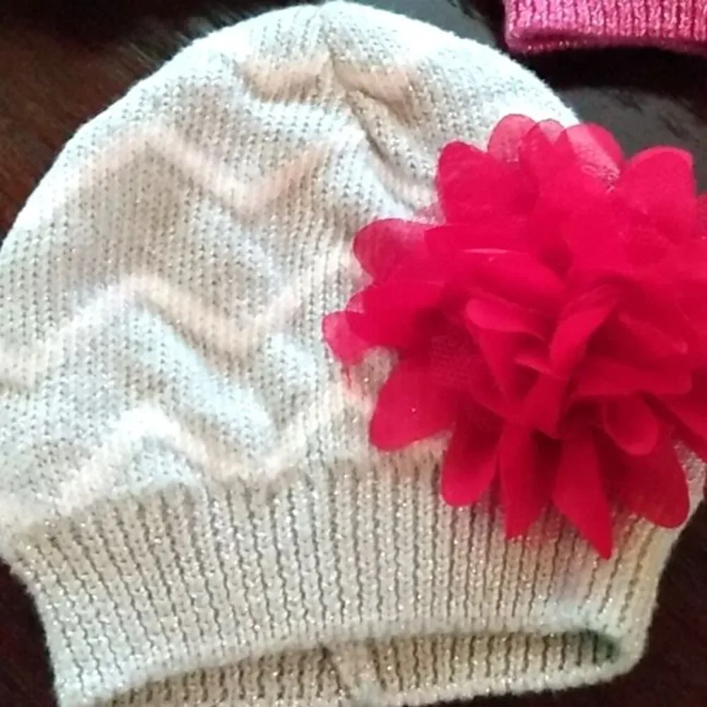 So Dorable Infant Knit Hats Girls Knit Chevron Flowers 1 Handknit One 0-6m 6-12m